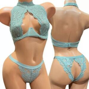 Victoria’s Secret Set Dream Angels high neck bra & peekaboo cheekini panty Sage